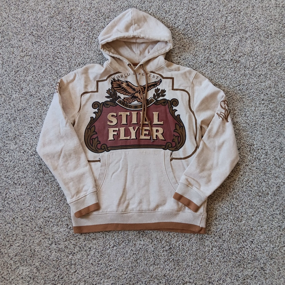 Born Fly Still Flyer Embroidered Cream Color Thich Heavy Duty Hoodie